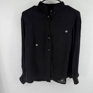 Max & Mabel Womens Black 100% Silk Mandarin‎ Collar Embroidered Blouse Medium